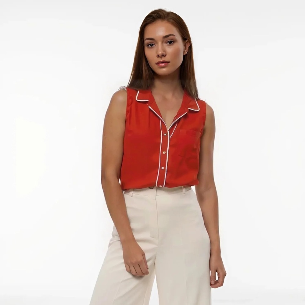 Liz Claiborne Orange Sleeveless Shirt With White Trim